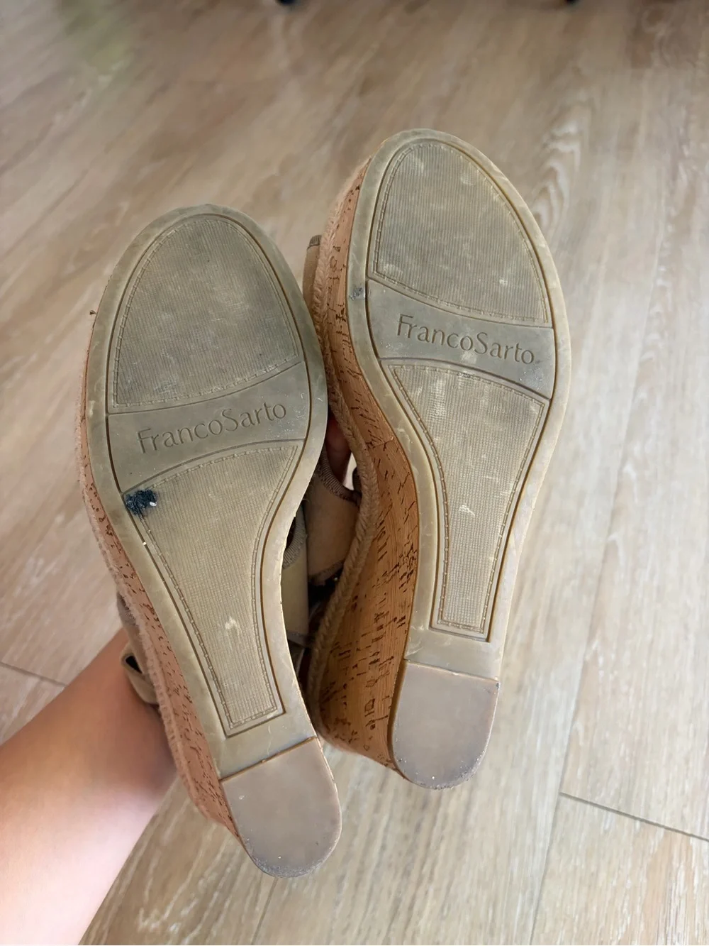 Franco Sarto Beige Cork Espadrille Wedge Sandals
